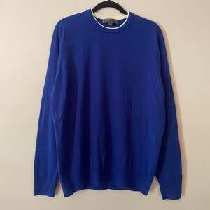 G/FORE Blue White Knit Pullover Sweater Wool Blend Minimalist Men's size Large